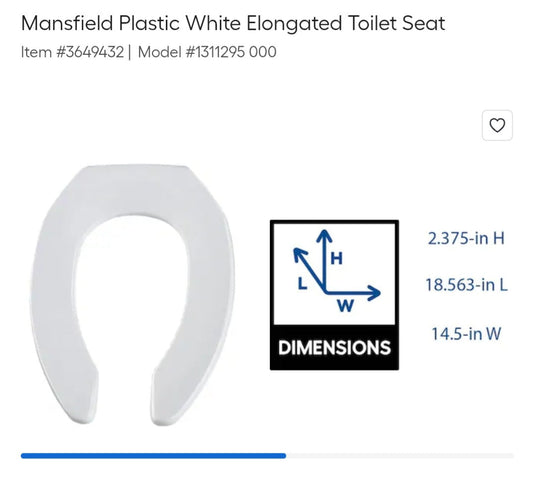 Mansfield Plastic White Elongated Toilet Seat